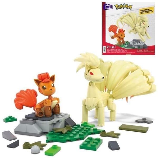 MEGA-Pokémon-Vulpix Evolution-Låda med 2 figurer och 145 delar HTH79