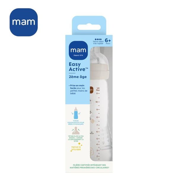 Flaska - MAM BABY - Easy Active - +6 månader - 330 ml - Nappar med X-flöde - Sand