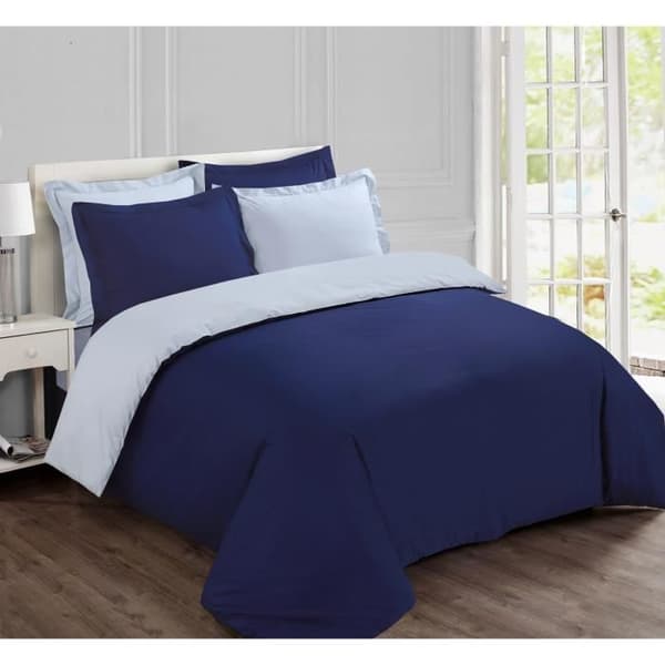 VISION - Sängkläder - Vändbar Enfärgad Marinblå och Grå 200x200cm - 100% bomull