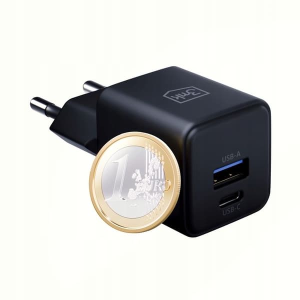 Laddare 3mk Hyper GaN 20 W QC4+ PD PPS USB-C USB-A Svart