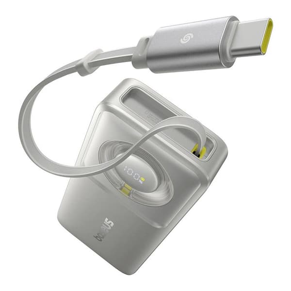 Powerbank 10 000 mAh, 30 W, inbyggd typ C-kabel - Baseus Free2Pull (P10073701843-00) - Grå