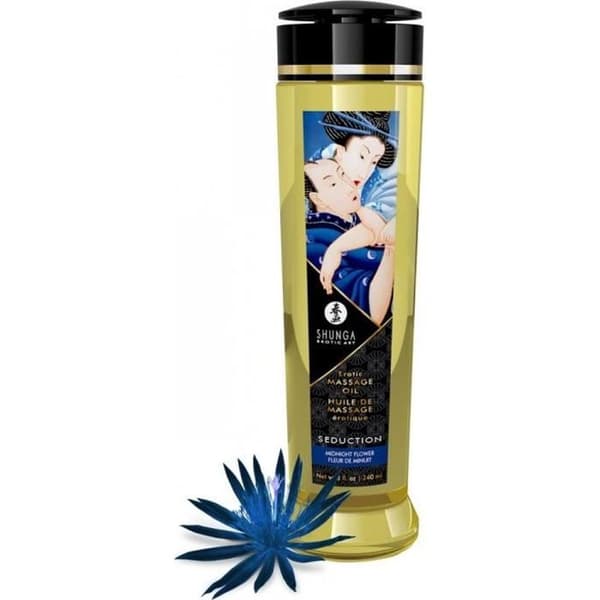 Massageolja - Shunga - Midnattsblomma - 240 ml - Mild - Ej fet - Väcker sinnena