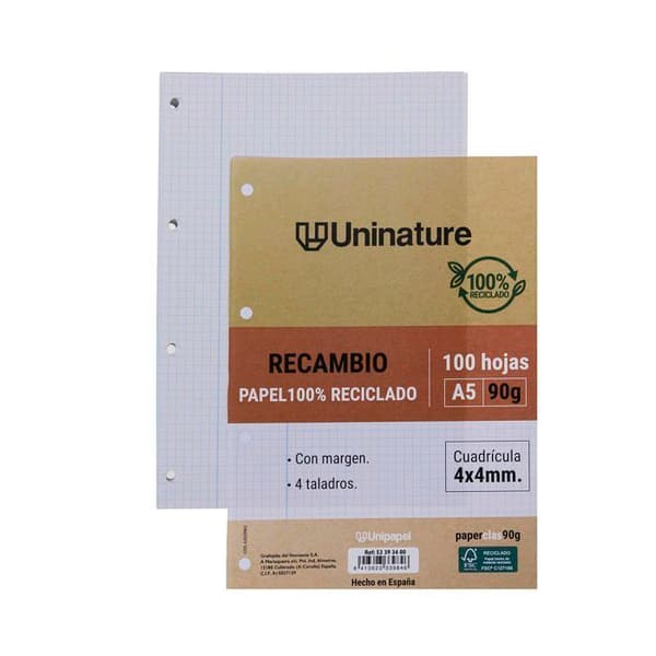 Mobilt blad - Unipapel - 53393400 - 100 ark A5 - Papper 90g - Återvunnet