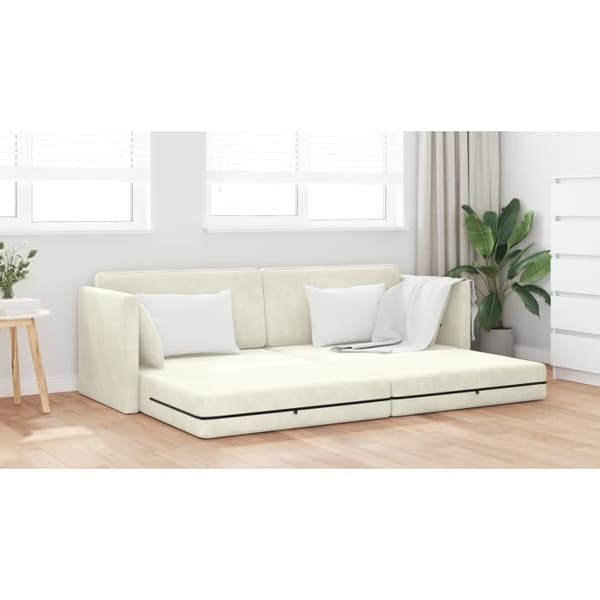 Soffa säng på golvet 2 i 1 Kräm 213x144x60 cm Sammet