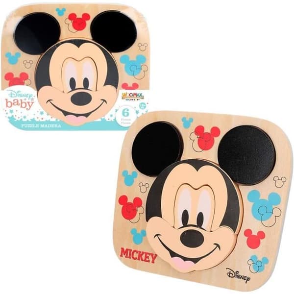 Pussel i trä - DISNEY - Mickey - 6 bitar - Multicolor - Från 12 månader