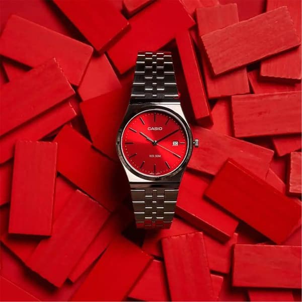 Klocka - CASIO - MTP-B145D - Man - Mörk Rosa - Kvarts - Analog