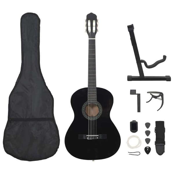 vidaXL 12 st Nybörjare klassisk gitarrset Svart 4/4 39"