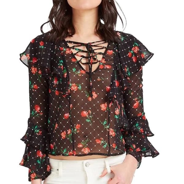 Blommig svart blus för kvinnor Guess Rose