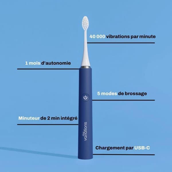 My Variations ® Sonic Tandborste - 1 Månad Autonomi - 5 Läge - Timer 2 Min - USB-C - Nattblå