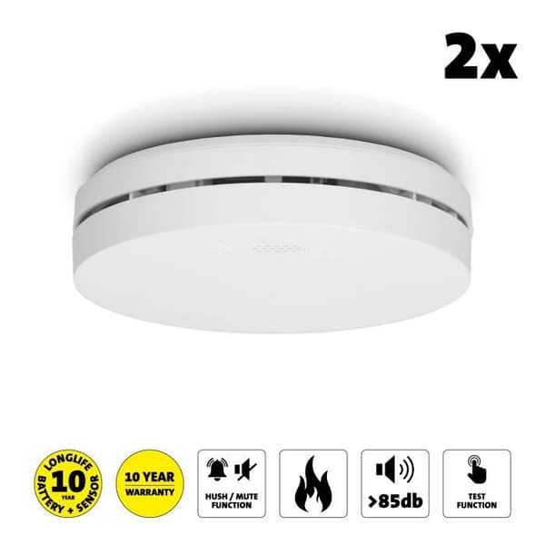 Alecto SA300 DUO - Design rökdetektor med 10 års batteri - 2-pack - Vit