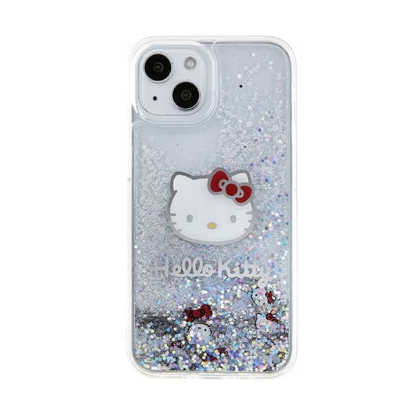 Telefonfodral - Hello Kitty - iPhone 15 - Flytande glitter - Silver - Hård