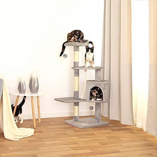 Cat Tree - dibea - Modell 112 cm - Ljusgrå - 1 håla - 3 plattformar