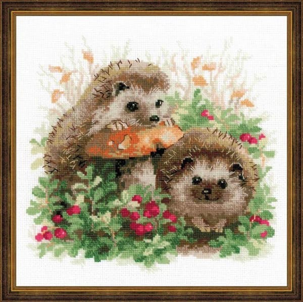 Broderikit korsstygn Riolis R1469 – Igelkottar (25 x 25 cm)