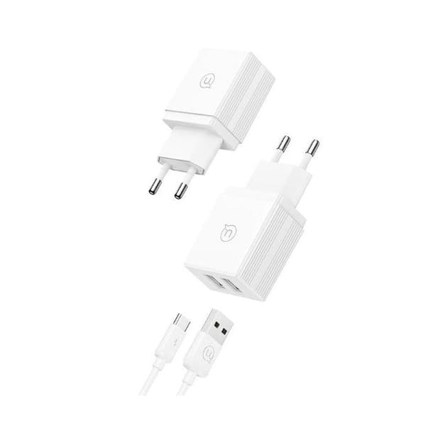 Laddare - USAMS - 2xUSB-A - USB-C-kabel - Snabbladdning PD3.0 - Vit