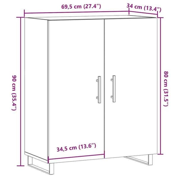 vidaXL Buffé gammalt trä 69,5x34x90 cm ingenjörsträ 857181
