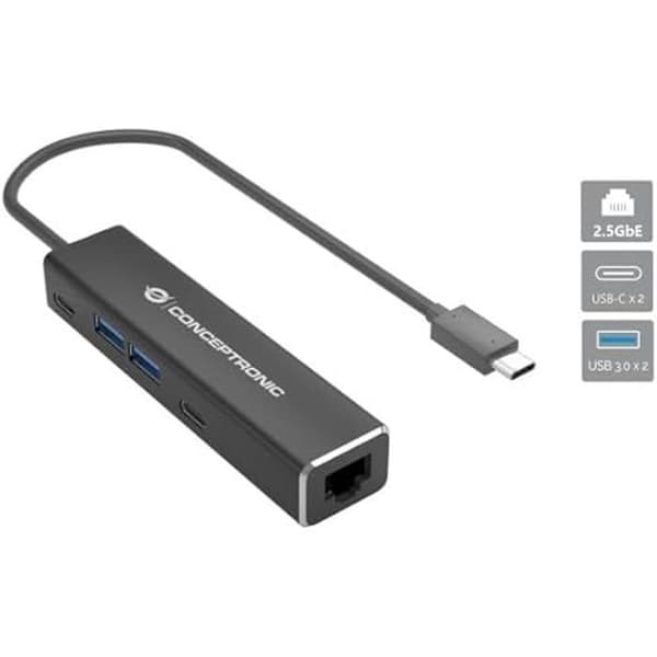 USB 3.2 Gen 1 Ethernet-adapter - CONCEPTRONIC ABBY14B - 2,5 GbE - USB-A x 2 - USB-C x 2