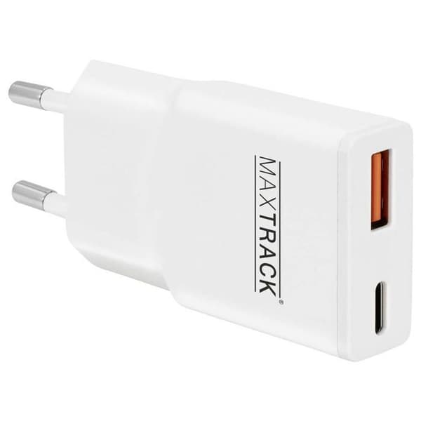 Maxtrack 30 W USB-C® laddadapter, USB-A Power Delivery 3.0, Snabbladdning vit