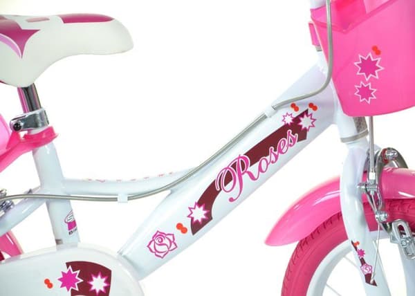 Barncykel - SCH - ROSOR 14'' - Vit - Korg - Ringklocka - Barnstol