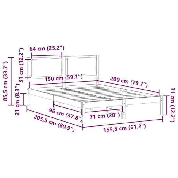 vidaXL Sängram Mörkgrå 150 x 200 cm Massivt trä 878110