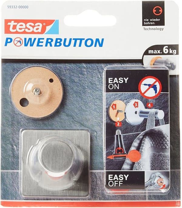 Crochet - TESA - Powerton Classic - Rostfritt stål - Stöder upp till 6 kg - Montering utan verktyg