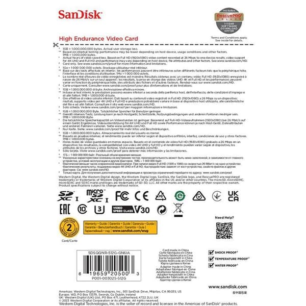 MicroSDXC-kort - SanDisk Professional - HÖG UTHÅLLIGHET - 512 Go - SD-adapter 100 Mo/s - V30 övervakningsvideo