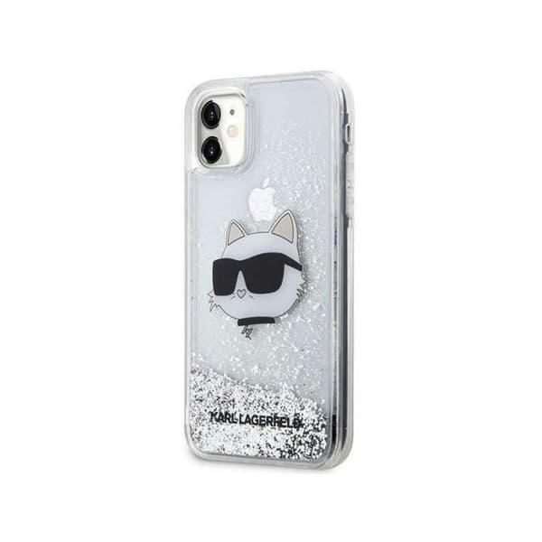 Mobilskal - Karl Lagerfeld - Choupette Head - Silver - Liquid Glitter - iPhone 11