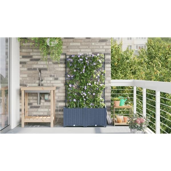 Blomlådor med bevattningssystem 2 st Grå