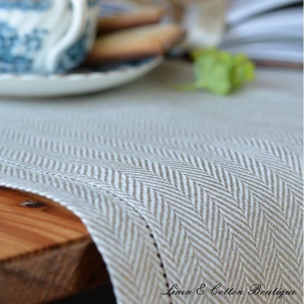 Bordslöpare - LINNE - BOMULL - 100% hålstickad lin - Beige - 44 x 180 cm