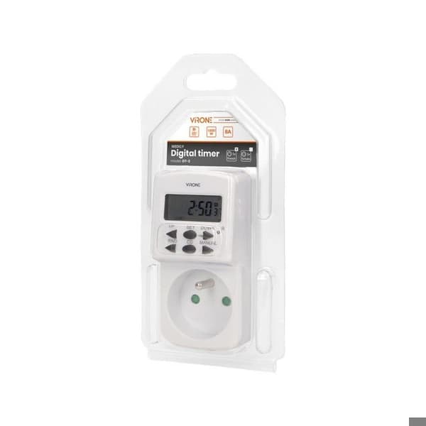 Elektronisk tidsprogrammerare - VIRONE - ON-DT-2 - 1800W/8A - LCD-skärm - 10 program