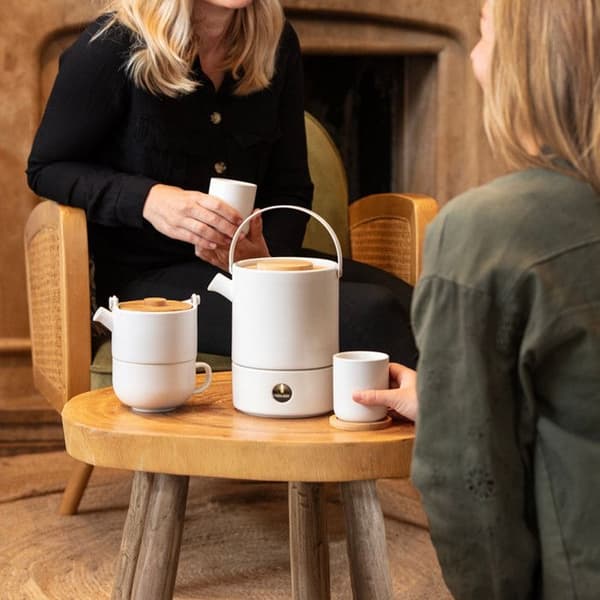Teapot - BREDEMEIJER - Umea - Vit keramik - 500 ml - Lock i bambu