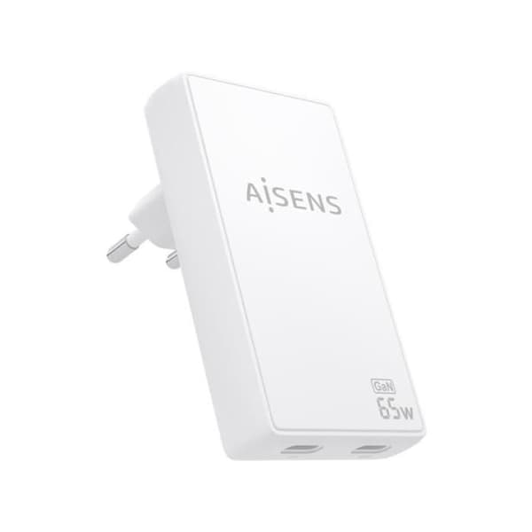 Väggladdare GaN Aisens ASCH-65W2P077-W - 2xUSB Typ-C - 65W - Vit