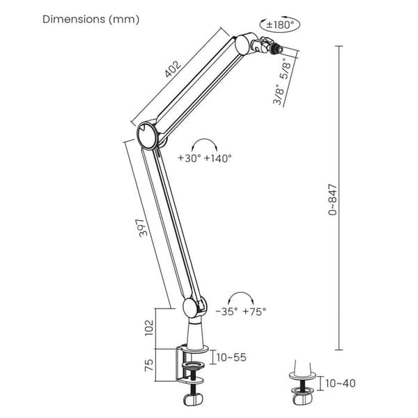 Mikrofonstativ 3/8" och 5/8" NanoRS, max 1 kg, RS421