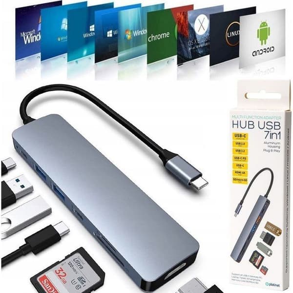 Ljud-video-adapter Platinet USB-adapter Multimedieadapter 7 i 1 (45985)