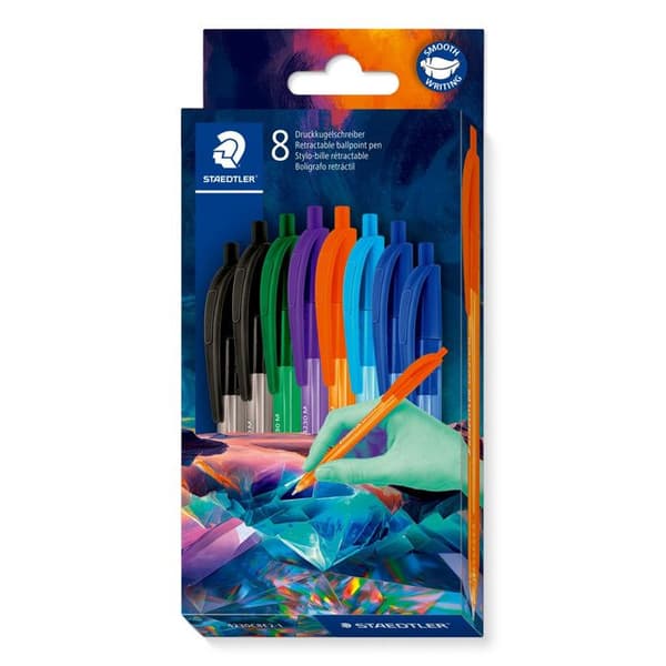 Triangulär kulpenna - Staedtler ball 4230 M - 8 assorterade färger - Klämma - Ergonomiskt grepp