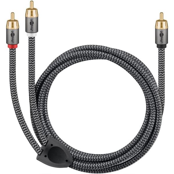 GOOBAY Ljudkabel 1 RCA hane - 2 RCA hanar guld nylon flätad 3m