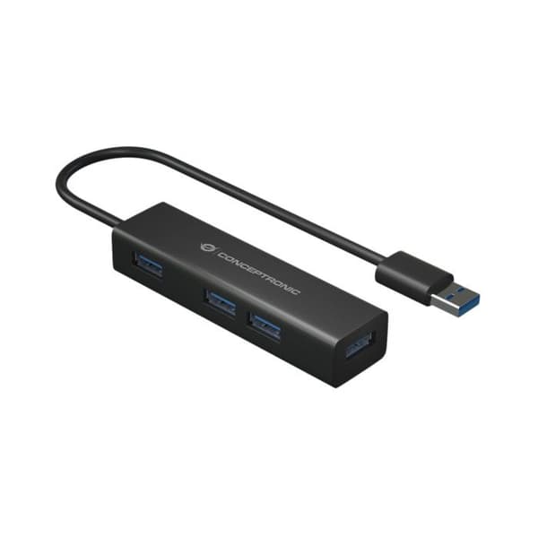 USB-hubb - CONCEPTRONIC - HUBBIES06B - 4 portar - USB 3.2 Gen 1 - Plug and Play