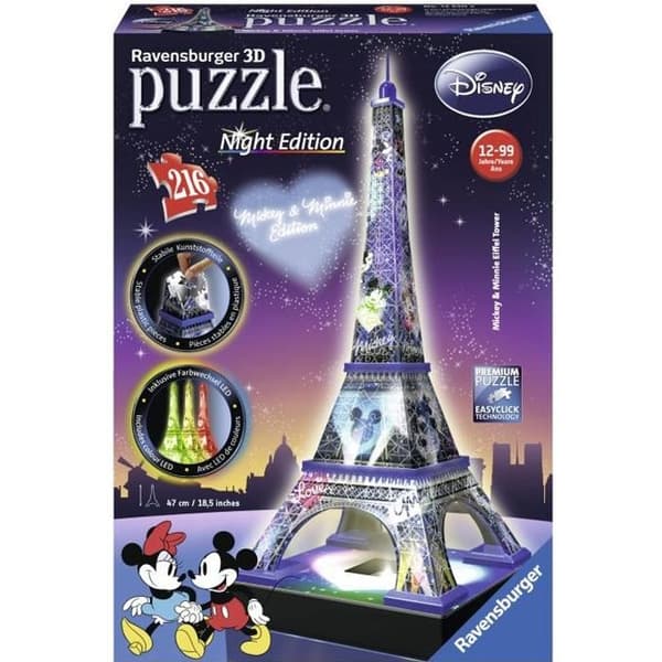 Disney Eiffeltornet 3D-pussel - Night Edition - 216 bitar - lysdioder