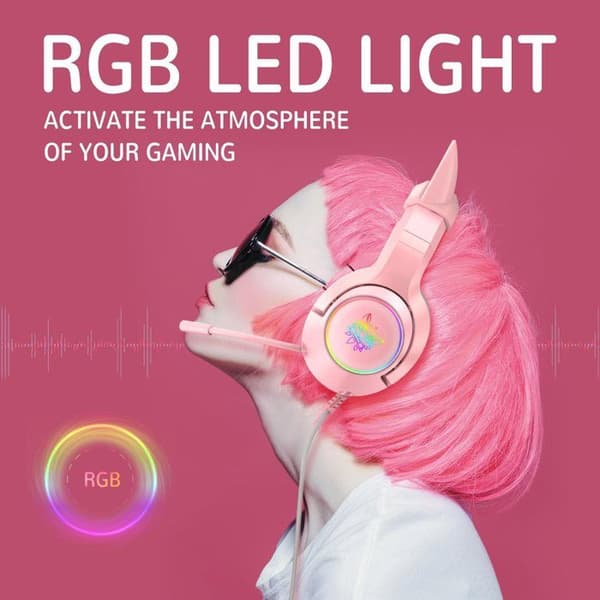 Spelheadset - ONIKUMA - K9 - Trådad - Mikrofon - Rosa med katteröron