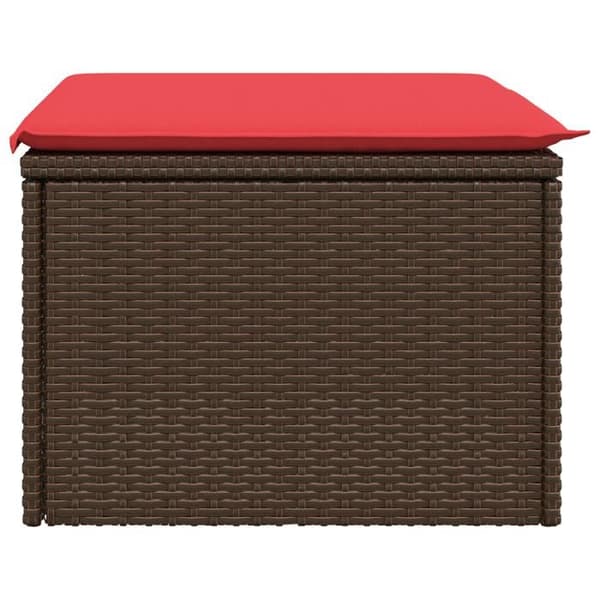 Trädgårdspuff med brunt kudd 55x55x37 cm i poly rattan