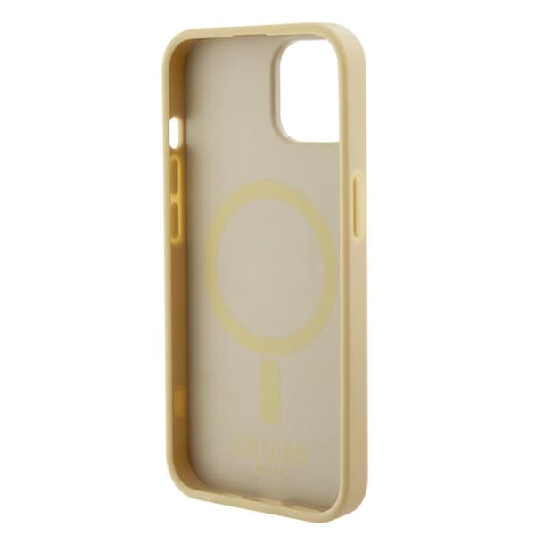 Guess Saffiano MagSafe-fodral för iPhone 15 Plus - Guld
