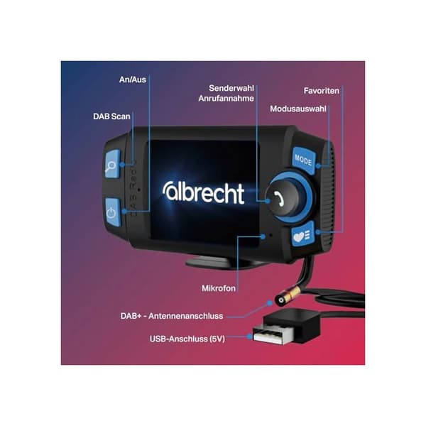 Digital radioadapter DAB+ - Albrecht - DR 55 - Bluetooth 5.0 - 5.1 Surround - USB Typ A - Lätt installation