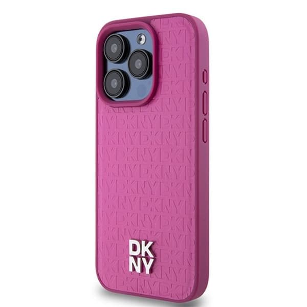 Mobilskal - DKNY - IPhone 15 Pro - Rosa - Läder monogram - Metall MagSafe-logotyp