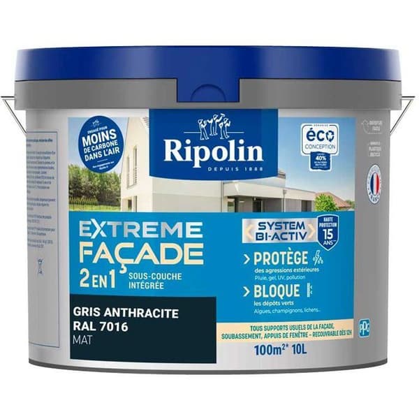 RIPOLIN 2-i-1 fasadmattfärg, med antracitunderlag
