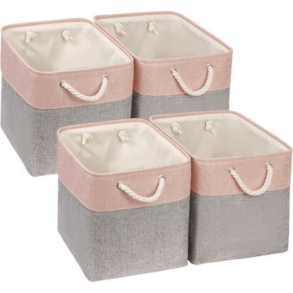 Mangata Förvaringskorgar Set med 4 Fällbara Korgar i Grå/Rosa Tyg