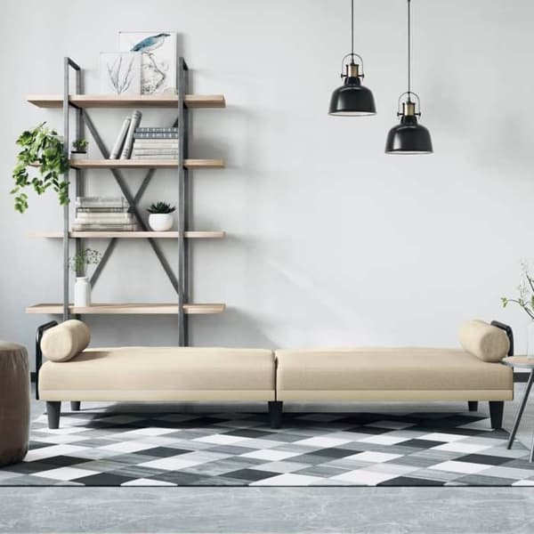 vidaXL Bäddsoffa med armstöd Krämtyg 351934