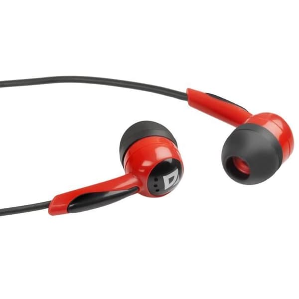 In-Ear Hörlurar - Defender - Basic 604 - Svart + Röd - Trådad - Bullerdämpande