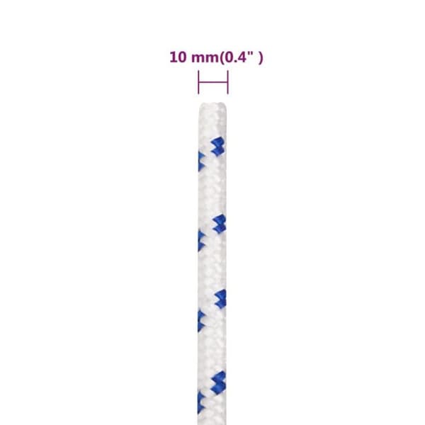 152294 vidaXL Båtrep Vit 10 mm 25 m Polypropen