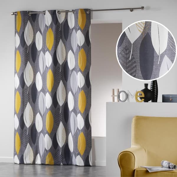 Gardiner med öljetter – 140 x 240 cm – Tryckt bomull Leafy Gul
