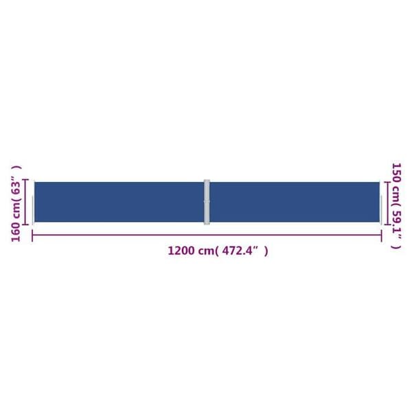 vidaXL infällbar sidomarkis Blå 160x1200 cm 318070