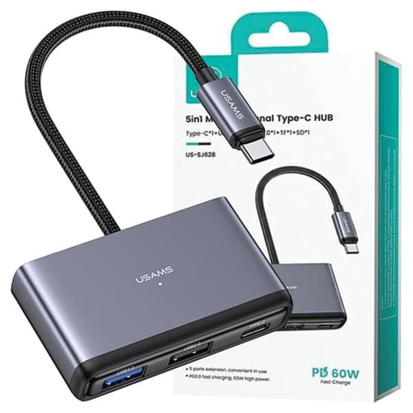 Adapter Hub - USAMS - 5 i 1 - USB 3.0 - USB-C - Snabb överföring